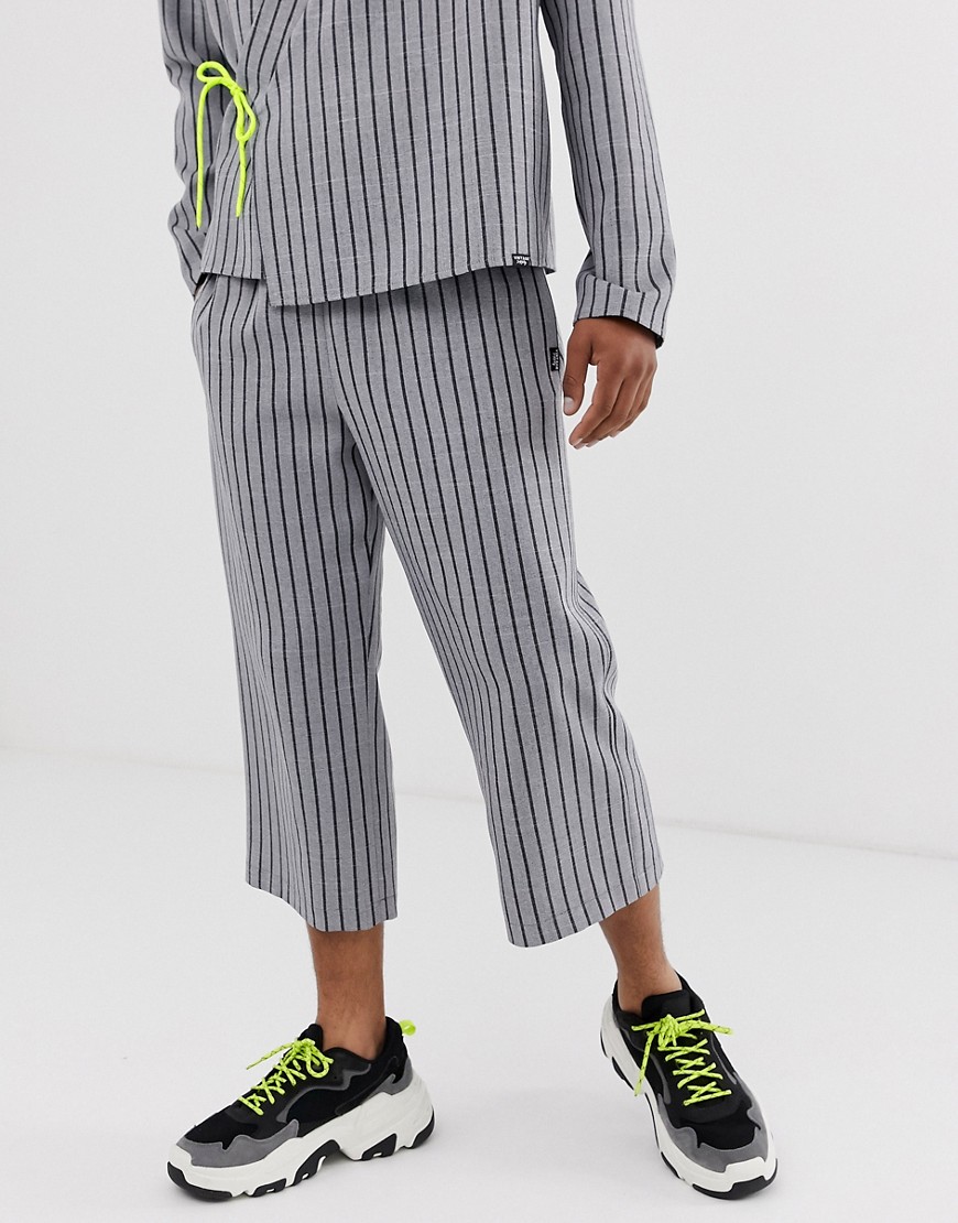 Vintage Supply relaxed fit trousers in grey stripe