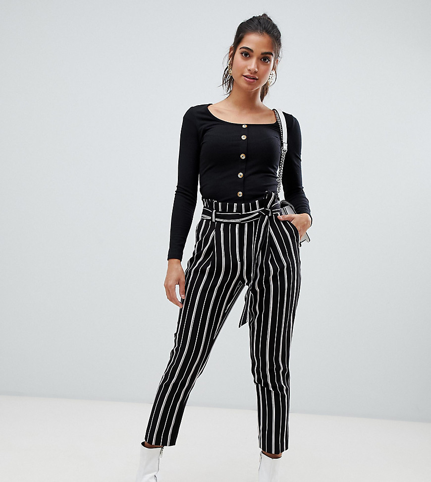 New Look Petite stripe trouser in black