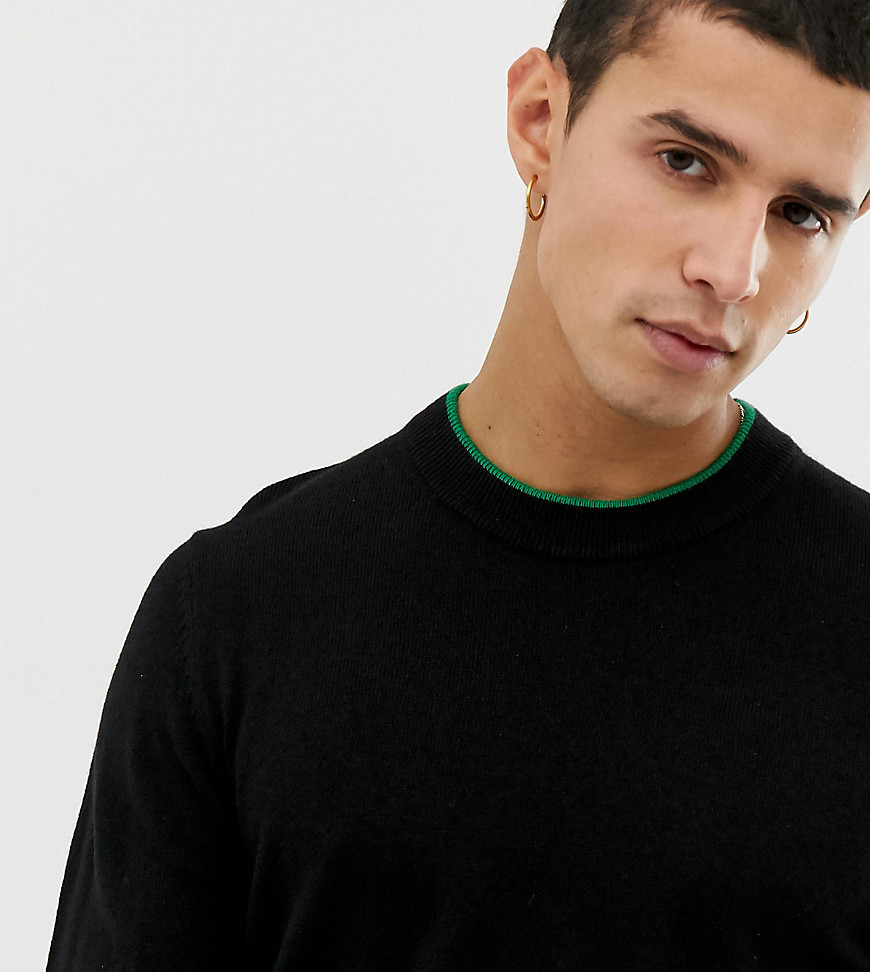 COLLUSION skinny fit crew neck jumper in black with green tipping