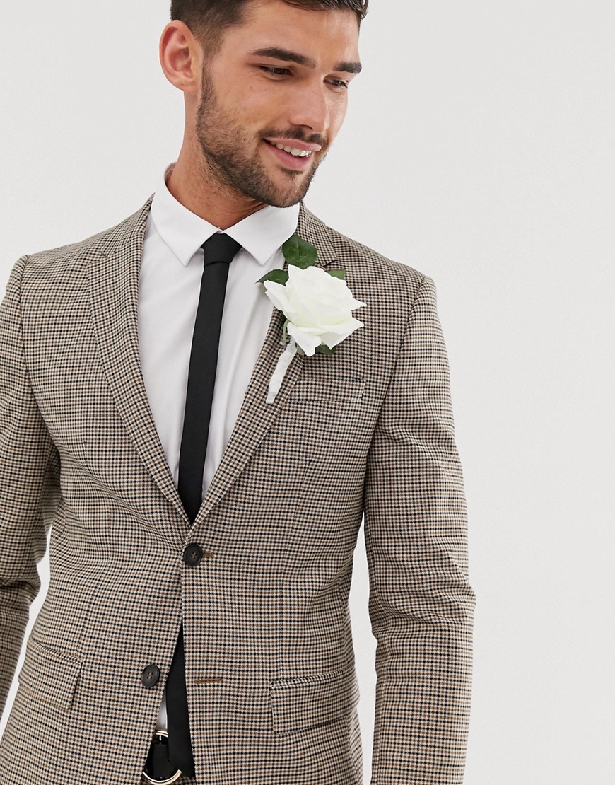 River Island wedding suit jacket in brown check