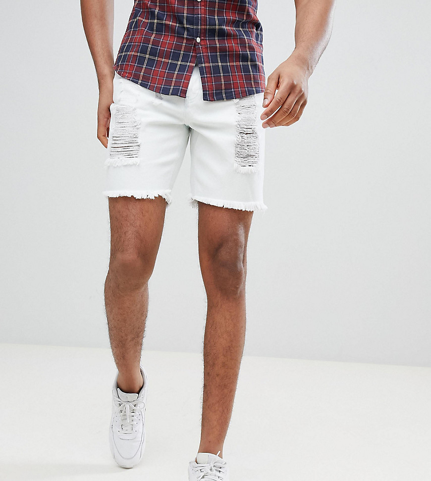 SikSilk super skinny denim shorts in white with distressing exclusive to ASOS