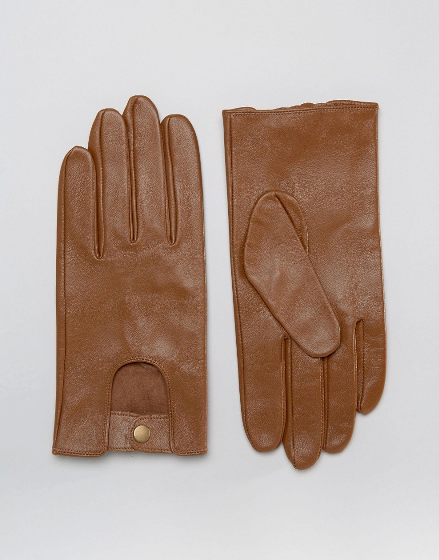 Светло-коричневые кожаные автомобильные перчатки ASOS - Рыжий 