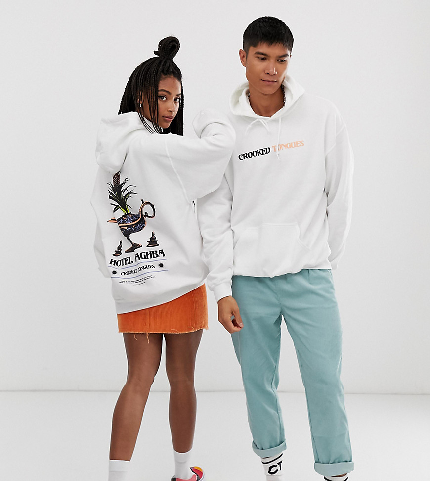 Crooked Tongues unisex oversized hoodie in white with back lamp print