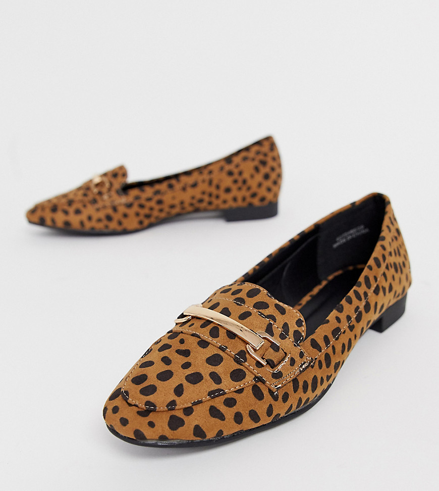 New Look wide fit suedette loafer in animal print