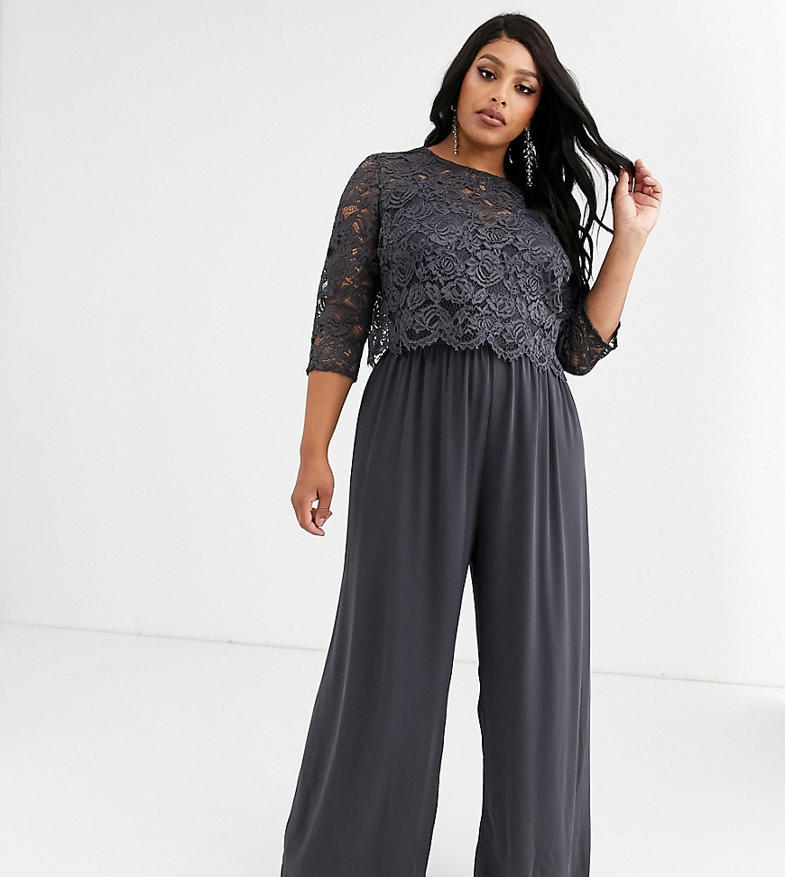TFNC Plus Bridesmaid high neck top pleated jumpsuit in grey
