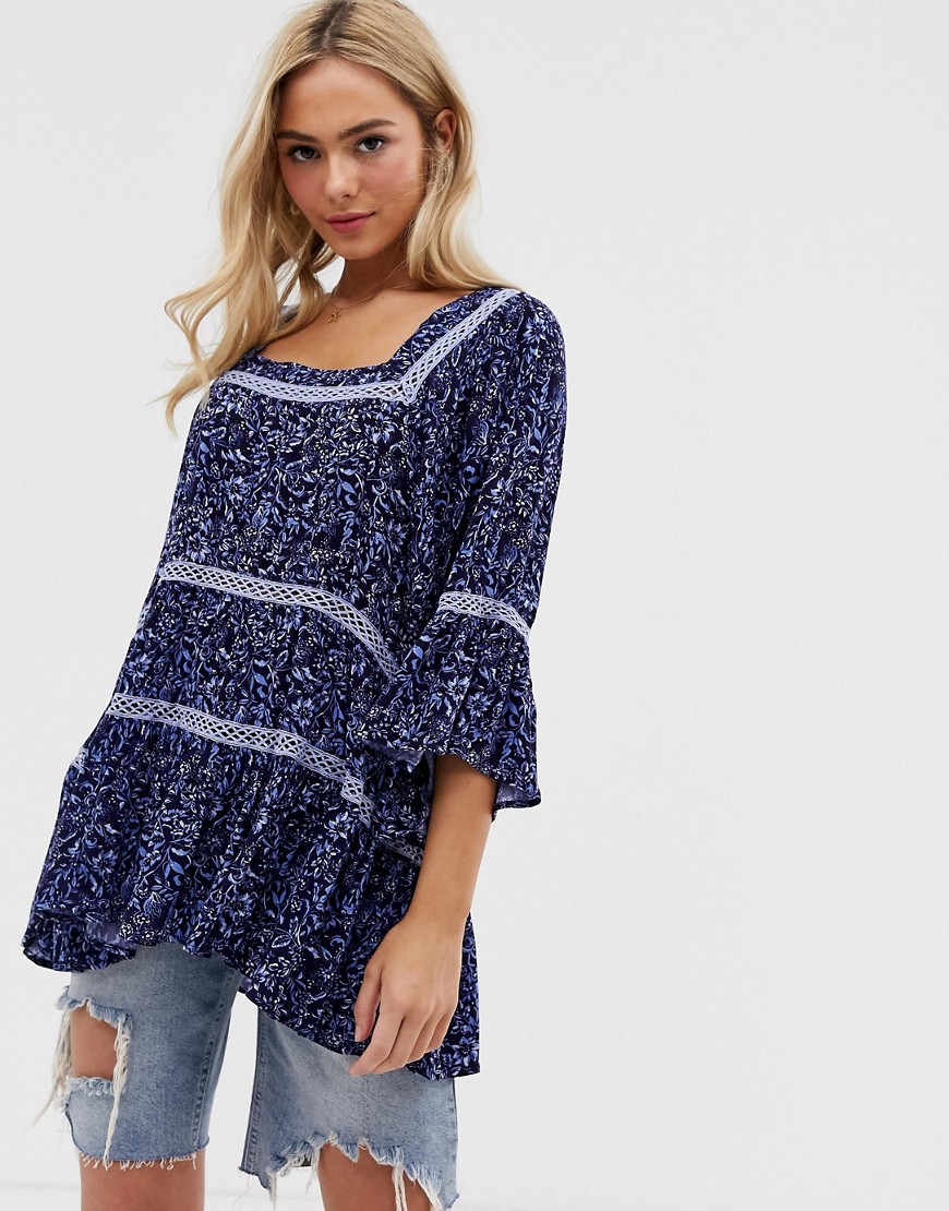 Free People Talk About It floral print tunic top