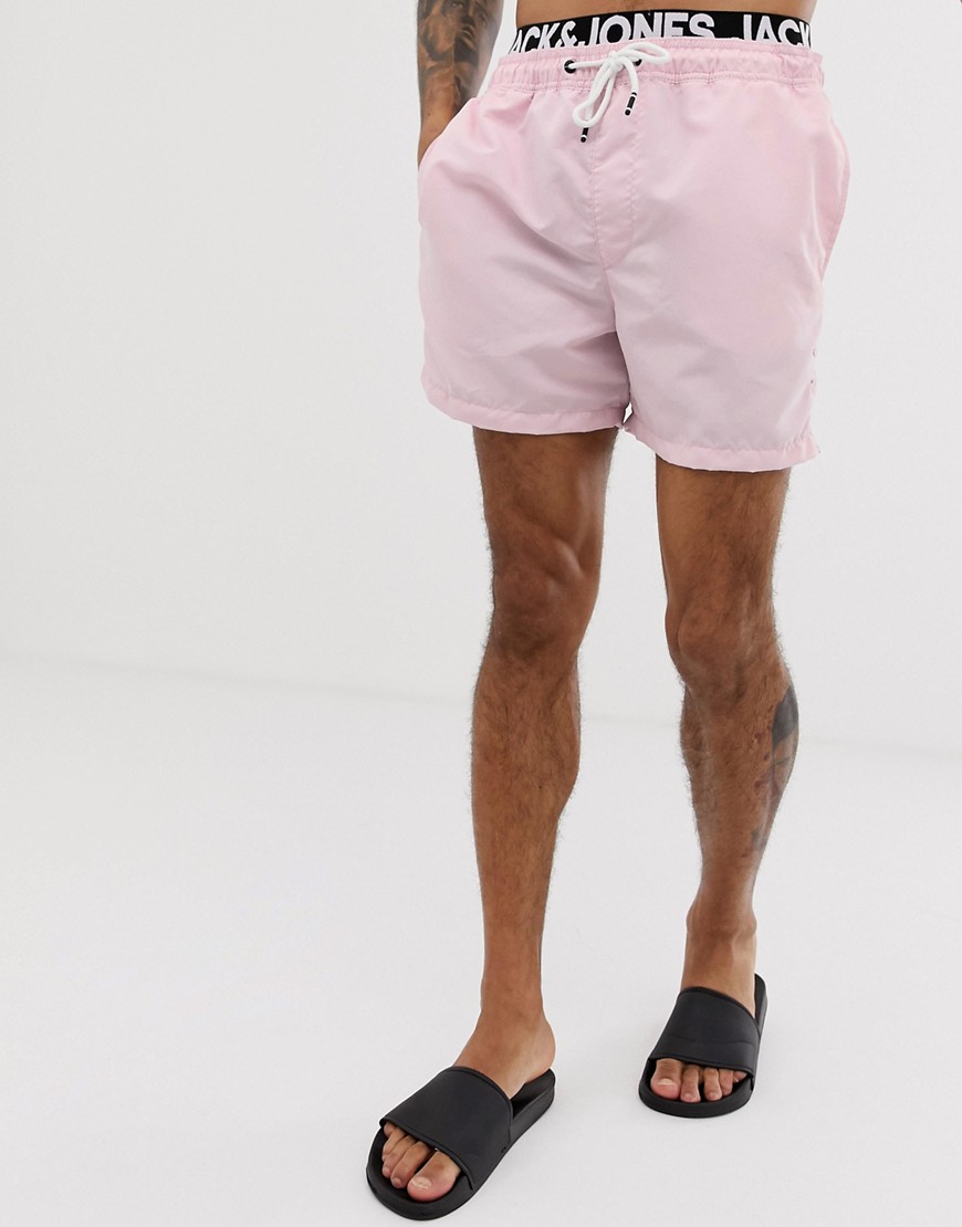Jack & Jones swim shorts with double waistband in pink