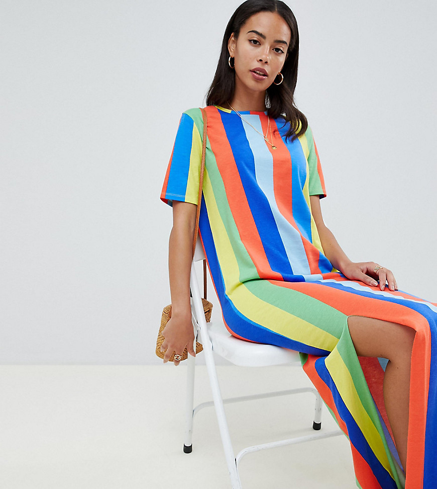 ASOS DESIGN Tall ultimate t-shirt maxi dress in rainbow stripe - Multi