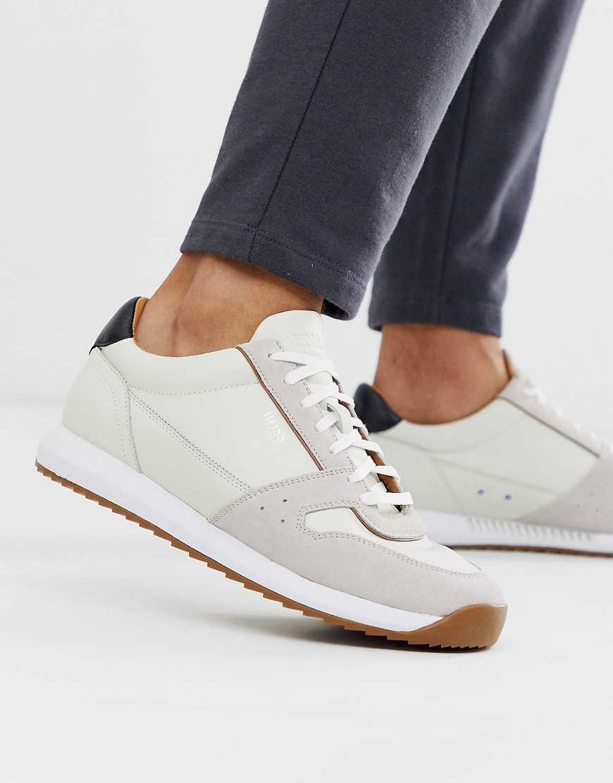 BOSS Sonic leather suede mix trainers in white