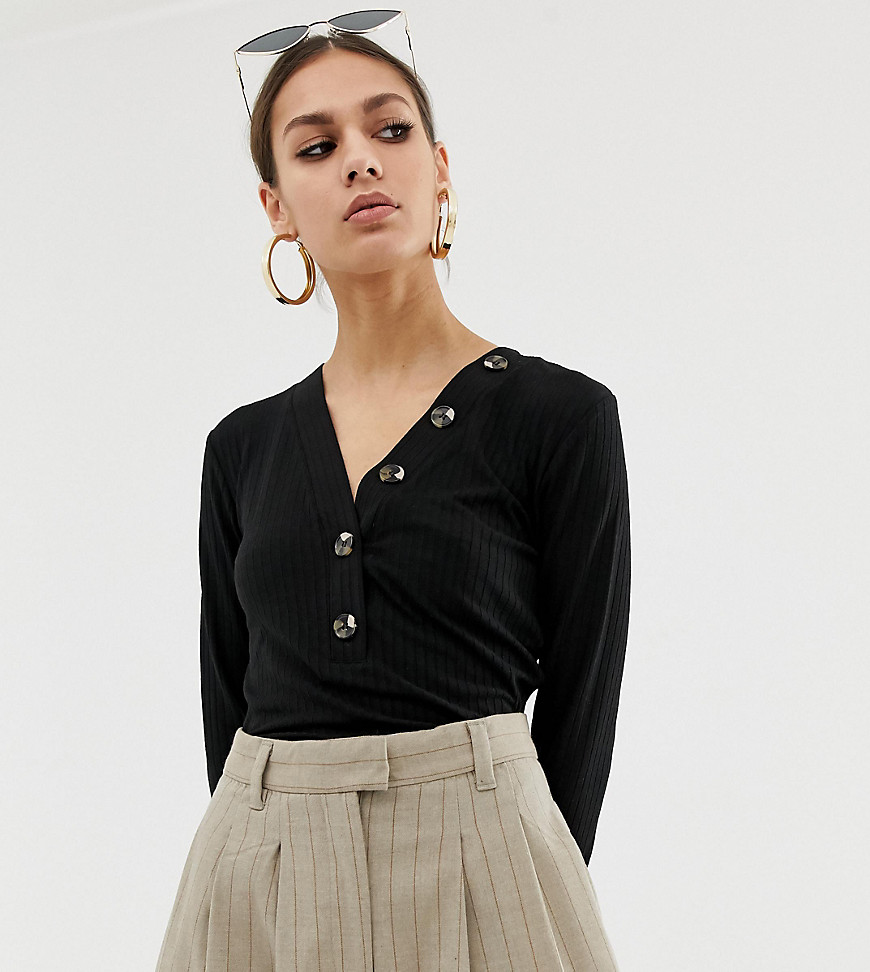 Na-kd ribbed cropped top with button detail in black