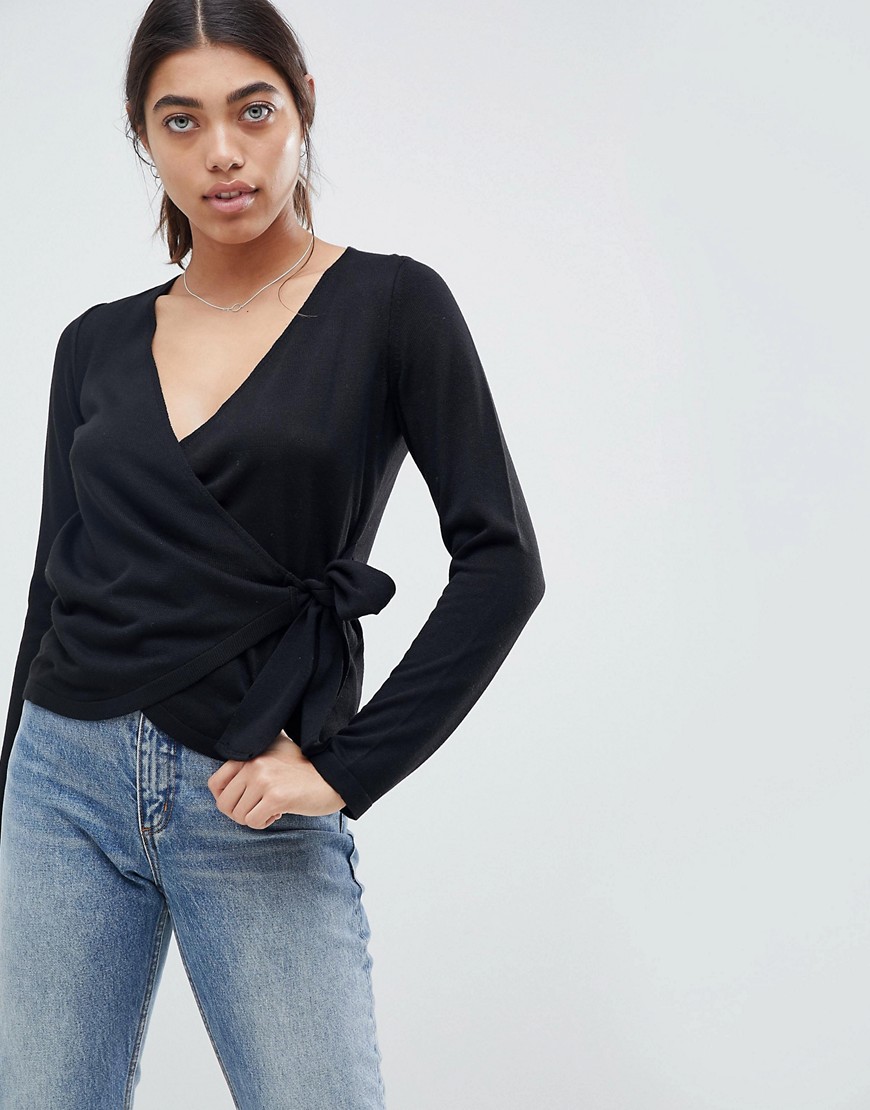Asos Design Sweater With Wrap And Tie - Black