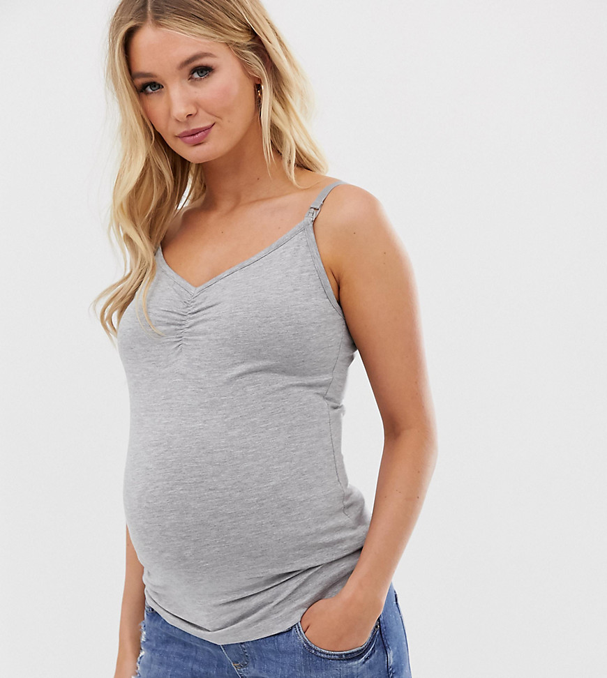 ASOS DESIGN Maternity nursing cami with ruched front in grey marl