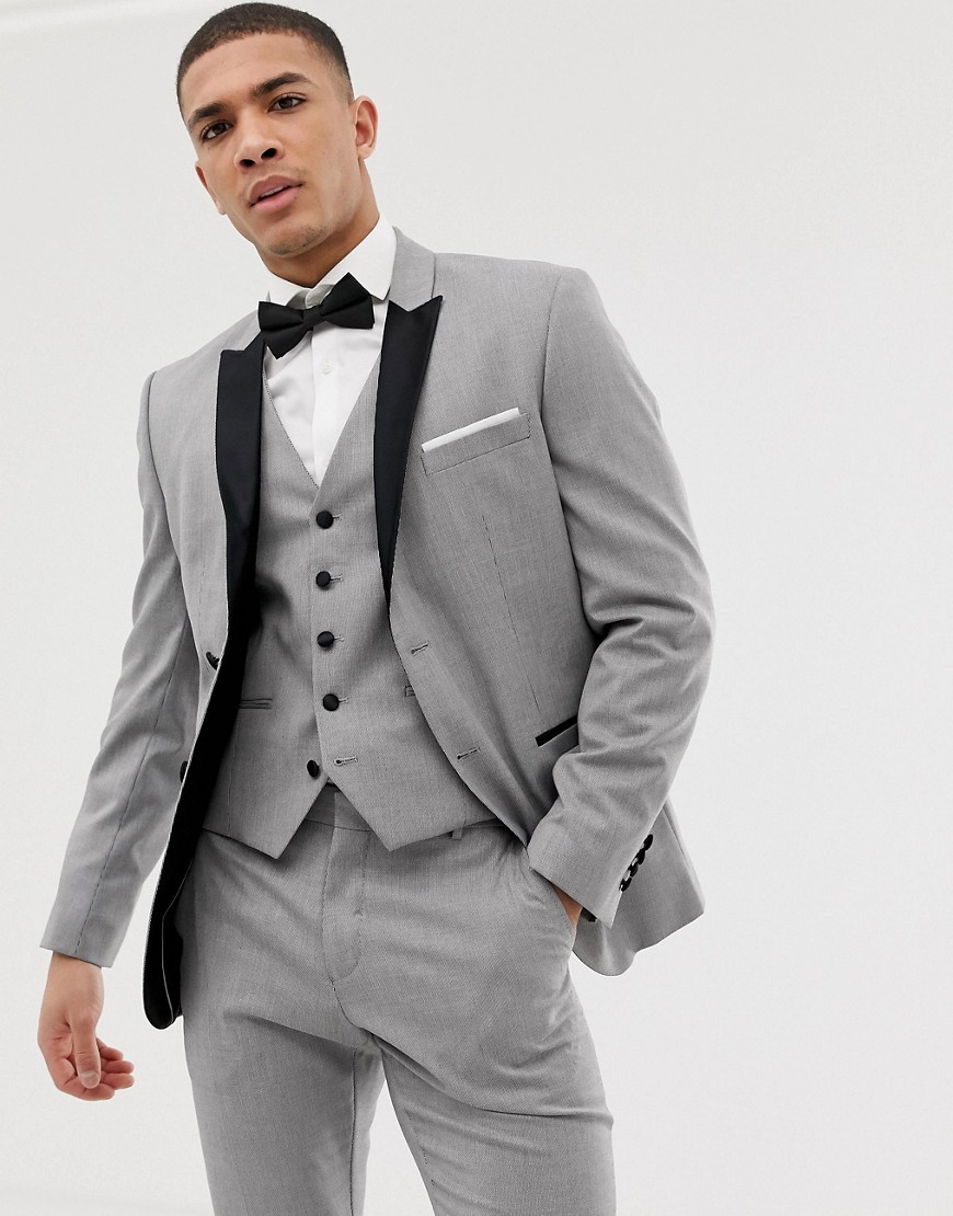 Selected Homme slim suit jacket with peaked satin lapel in grey