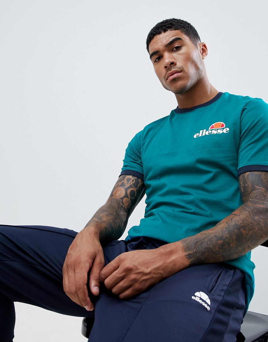 ellesse Agrigento ringer t-shirt with small logo in green - Green