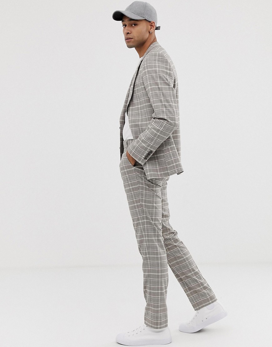 ASOS DESIGN skinny suit trouser in stone check