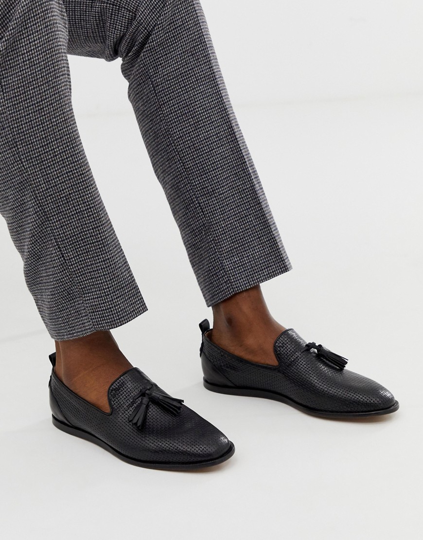 H by Hudson Comber embossed woven tassel loafers in black