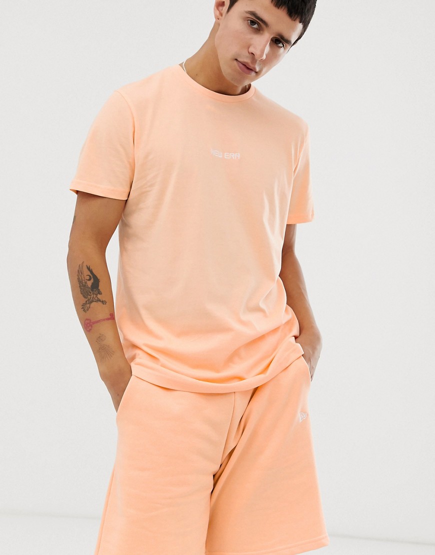 New Era essential t-shirt with embroidered logo in peach