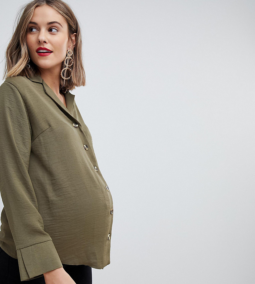 New Look Maternity button through shirt in khaki