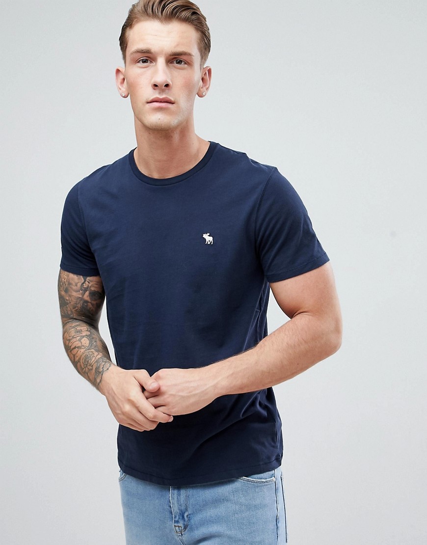 Abercrombie & Fitch Slim Fit T-Shirt with Moose Logo in Navy - Navy