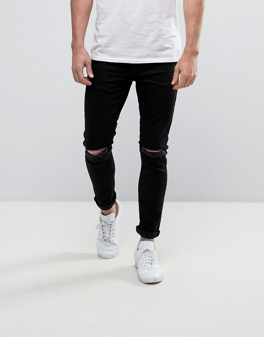YOURTURN Super Skinny Jeans With Knee Rips In Black