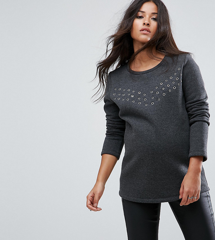 Supermom Long Sleeve Sweater With Eyelet Detail - Grey