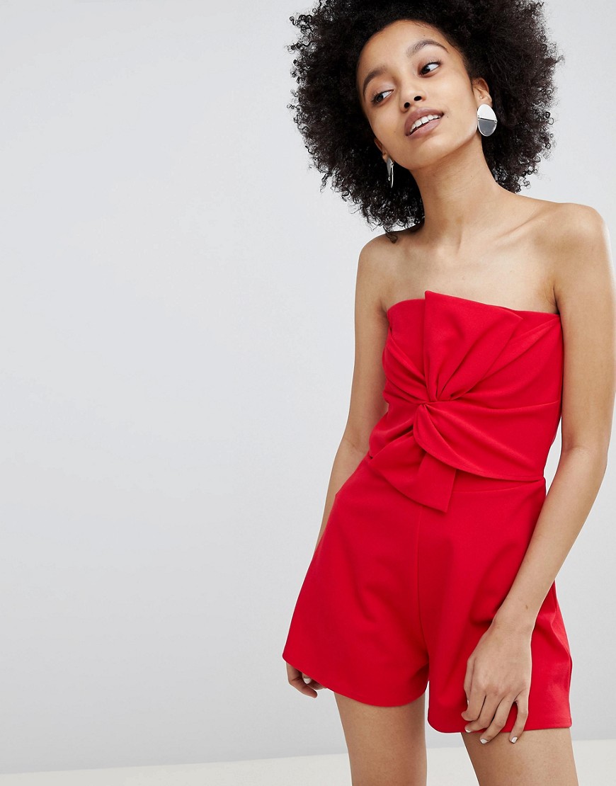 Miss Selfridge Bow Front Bandeau Playsuit - Red