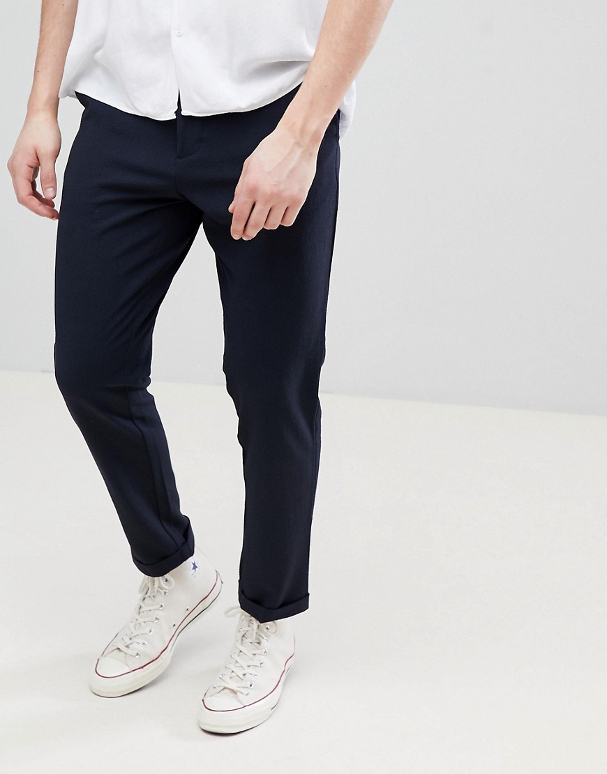 FoR Smart Textured Trousers In Navy