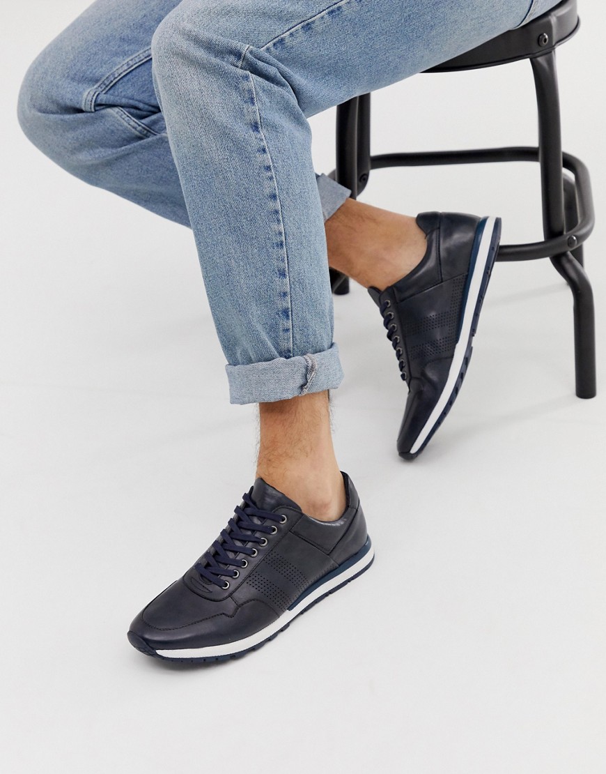 Silver Street leather trainer in navy