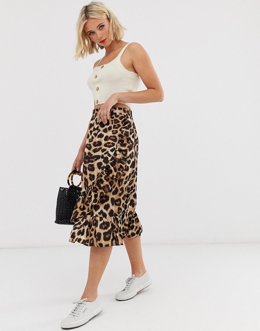 Pieces leopard print midi skirt