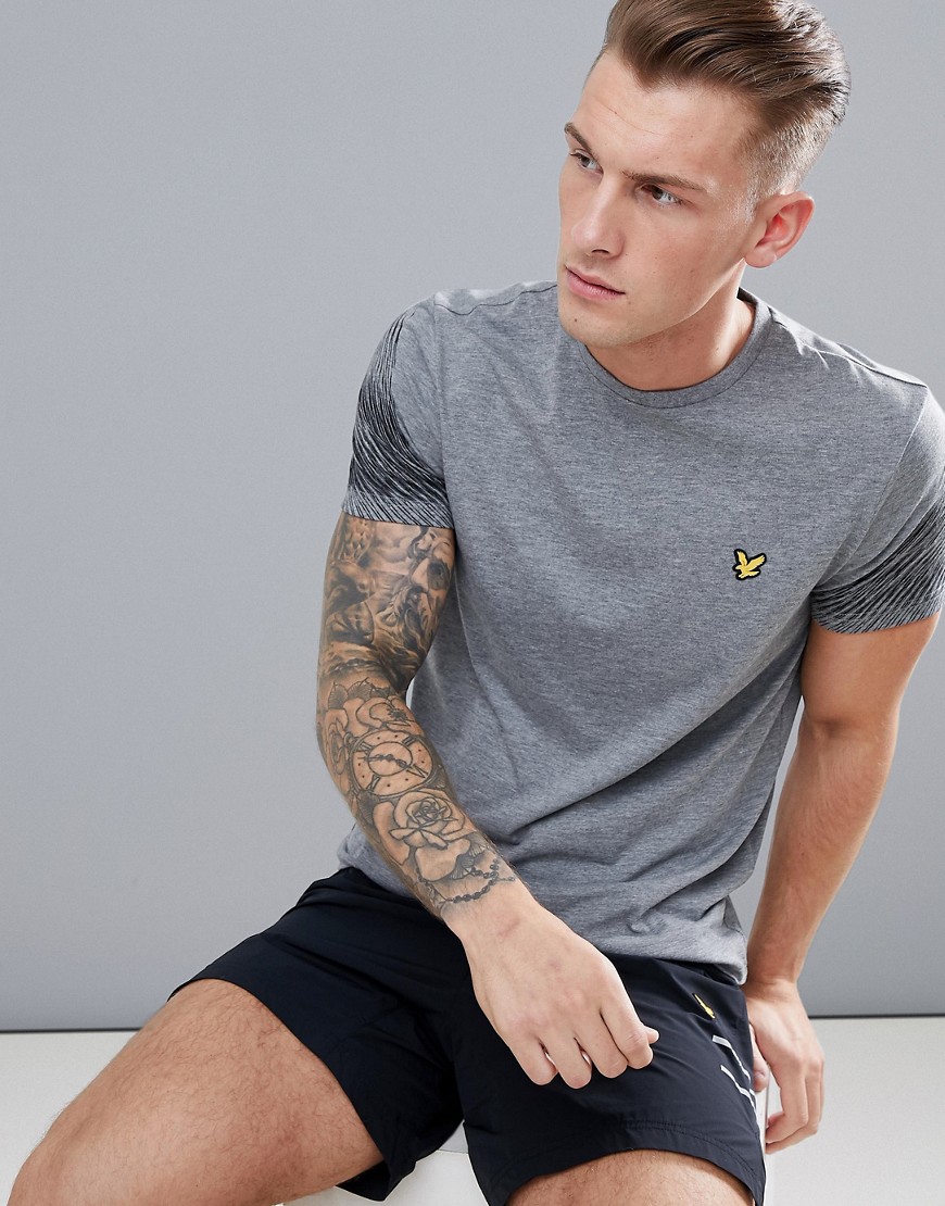 Lyle & Scott fitness whitfell graphic sleeve logo t-shirt in mid grey marl