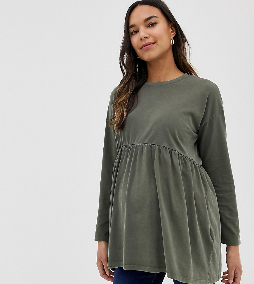 ASOS DESIGN Maternity smock top with long sleeve in wash