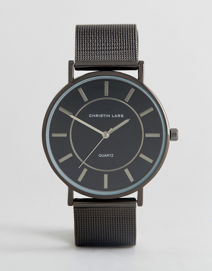 Christin Lars Mesh Strap Watch With Black Dial