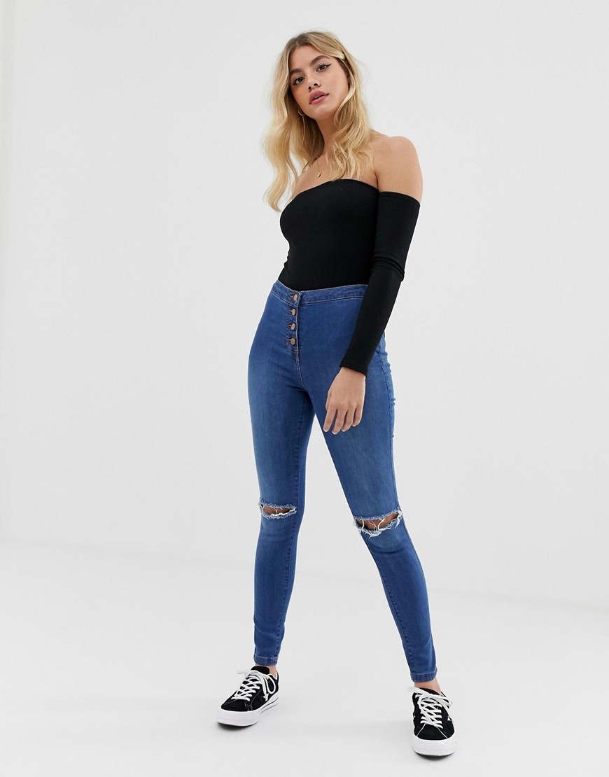 Parisian high waisted jeggings with ripped knee