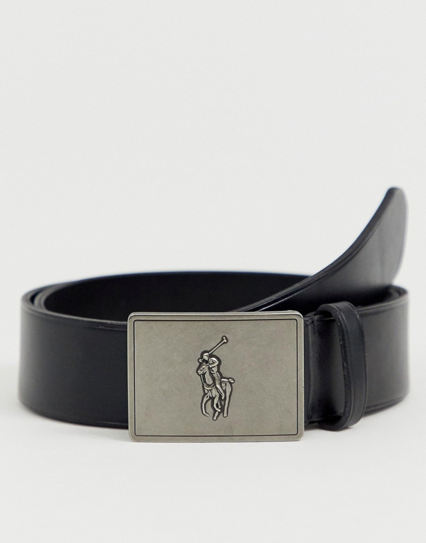 Polo Ralph Lauren leather belt with polo player plaque in black
