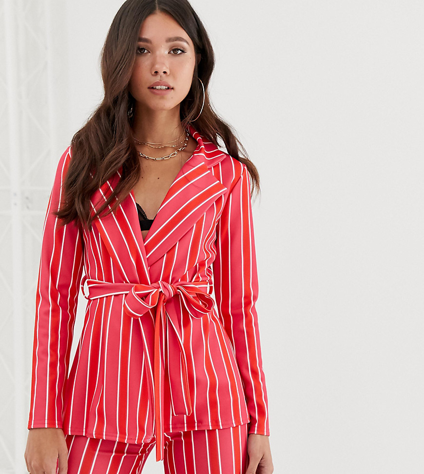 Missguided CO-ORD  blazer with tie waist in pink stripe