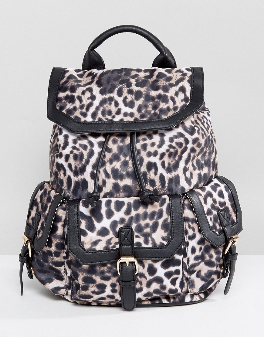 Yoki Leopard Backpack With Front Pocket Detail