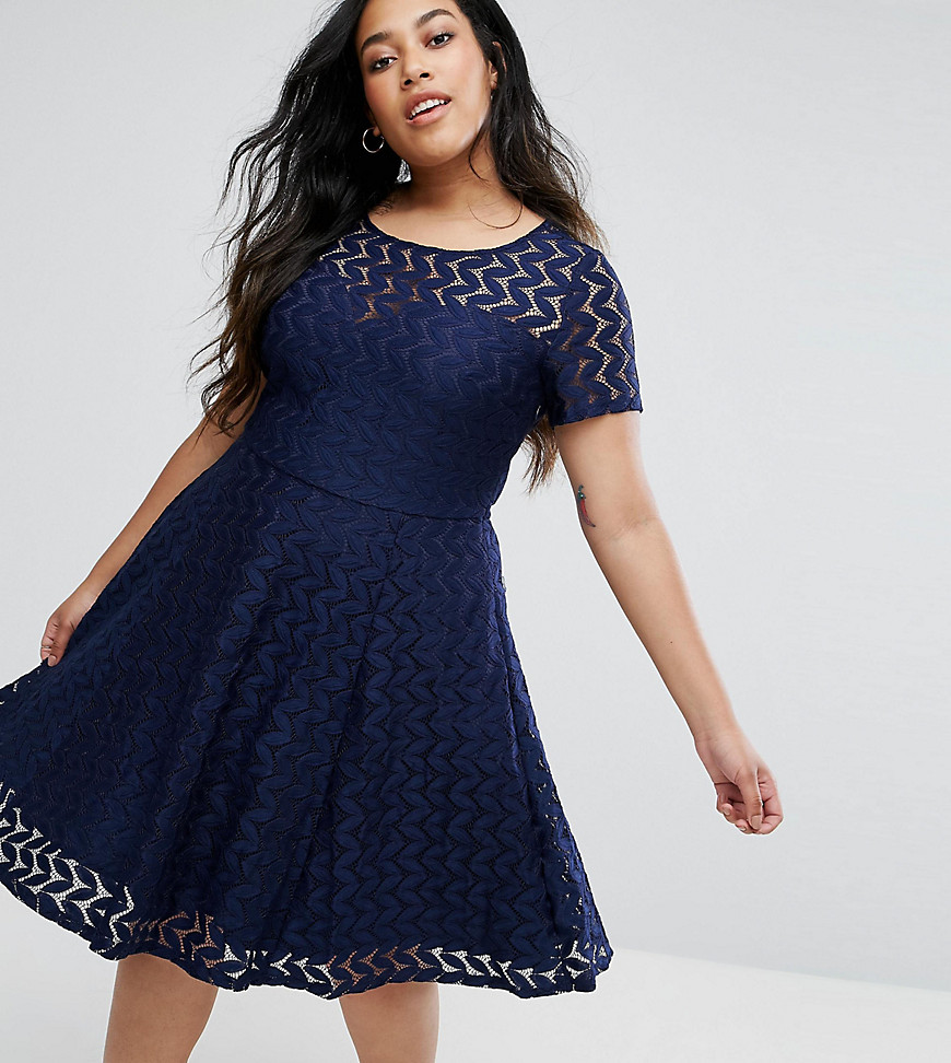 Yumi Plus Lace Skater Dress With Sweetheart Neckline - Navy
