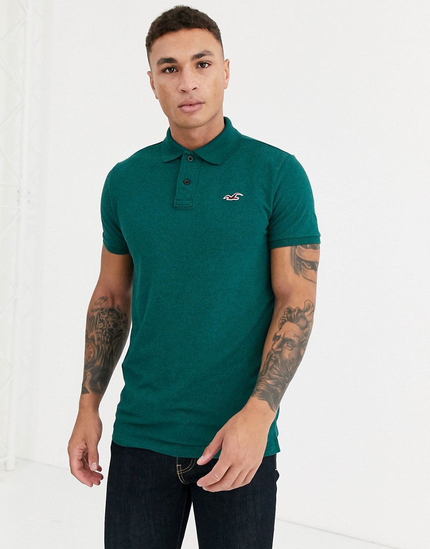 Hollister icon logo heritage slim fit pique polo in green marl