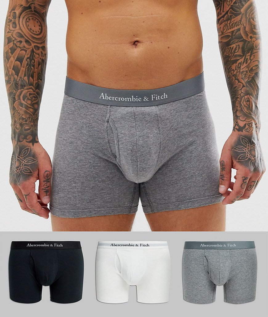 Abercrombie & Fitch 3 pack logo waistband trunks in white/grey/black