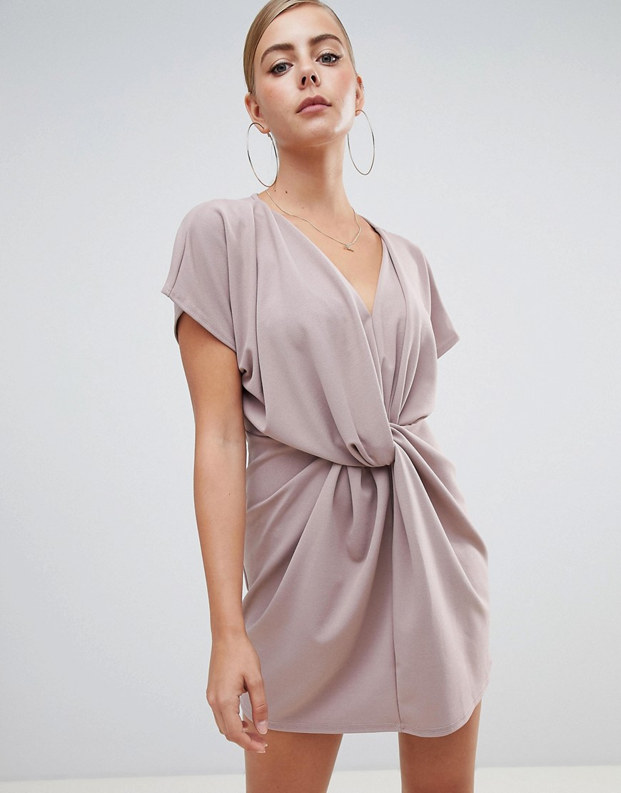 Missguided knot front dress in nude