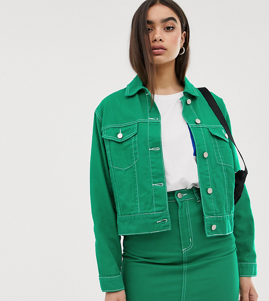 Missguided co-ord denim jacket in green