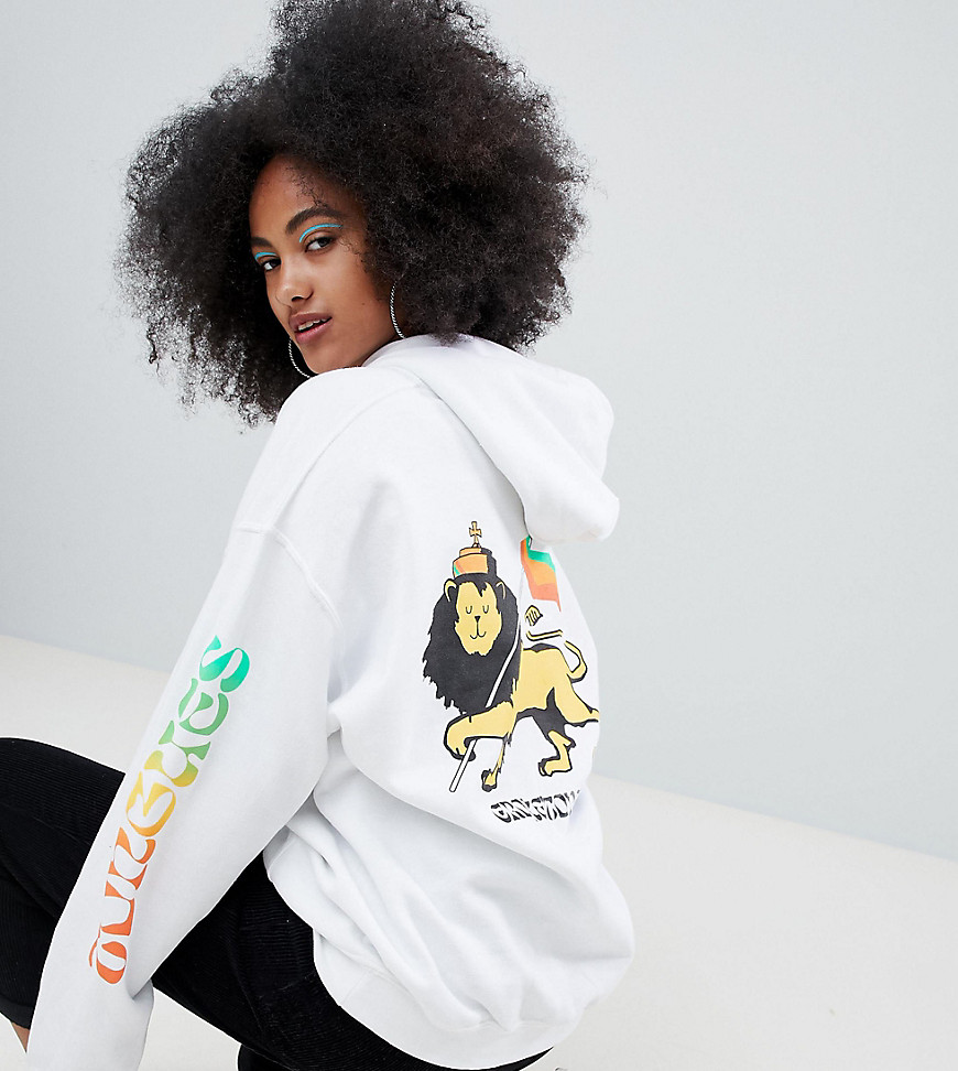 Crooked Tongues oversized hoodie with lion print in white