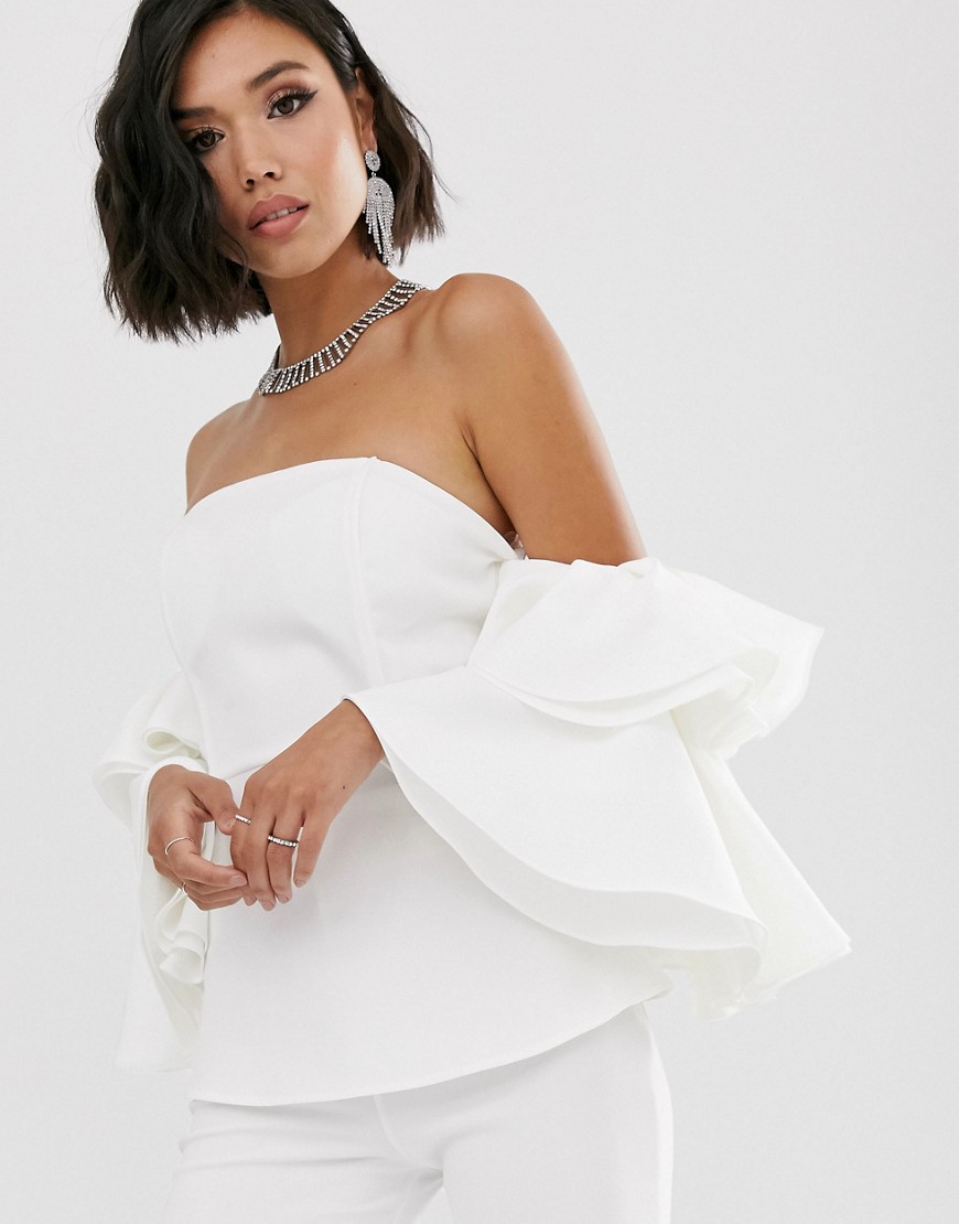 Yaura bandeau top with ruffle sleeve in ivory