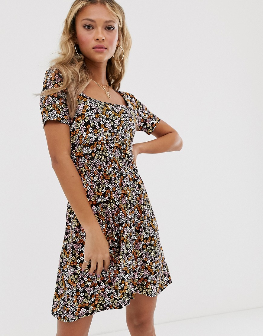 Miss Selfridge tea dress with square neck in ditsy print