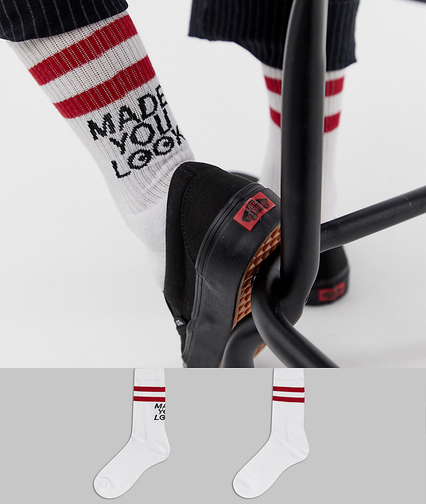 ASOS DESIGN sports style socks with made you look design 2 pack multipack saving
