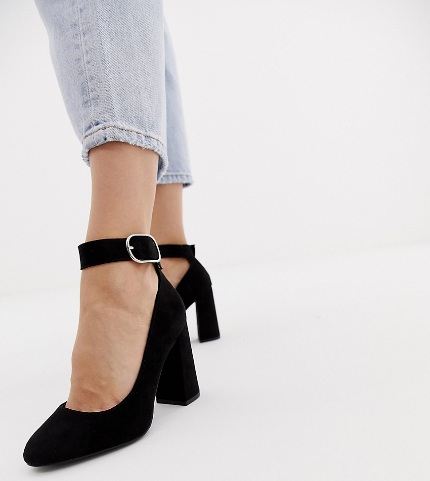 New Look wide fit ankle strap heeled shoe in black