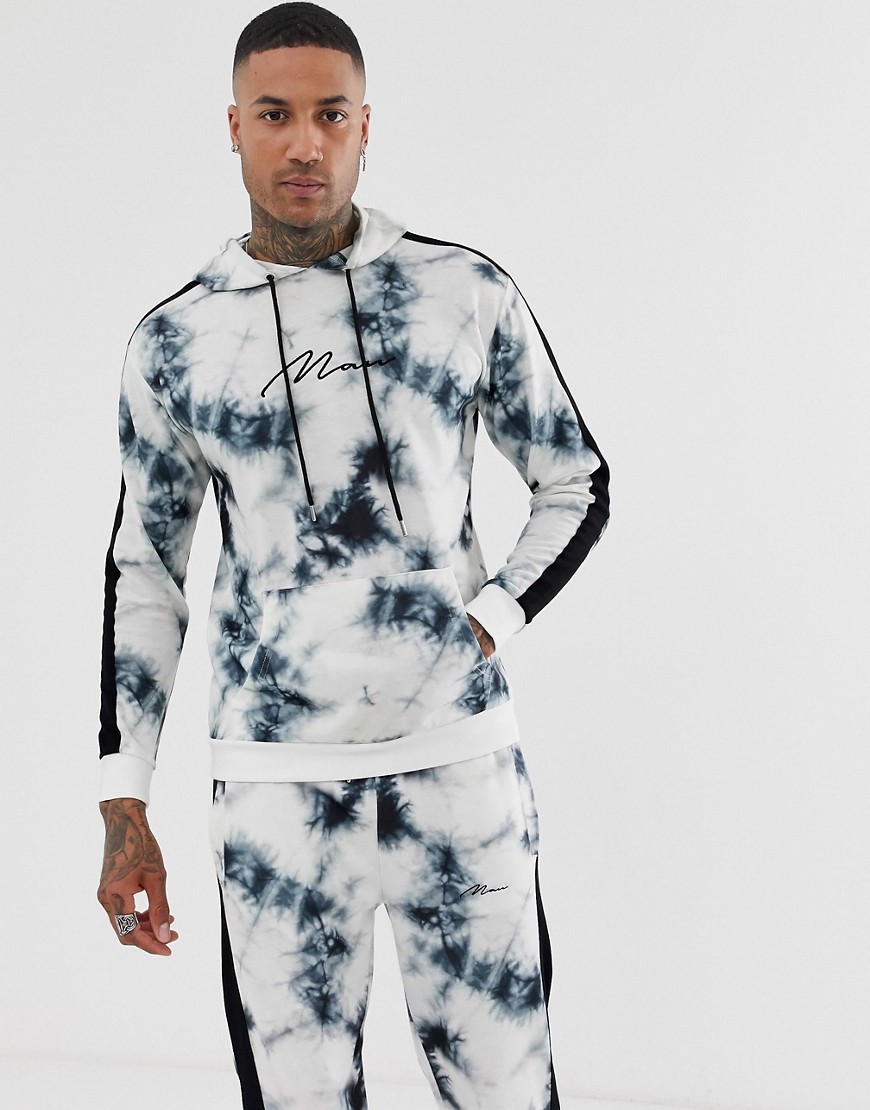 boohooMAN hoodie with man print in tie dye