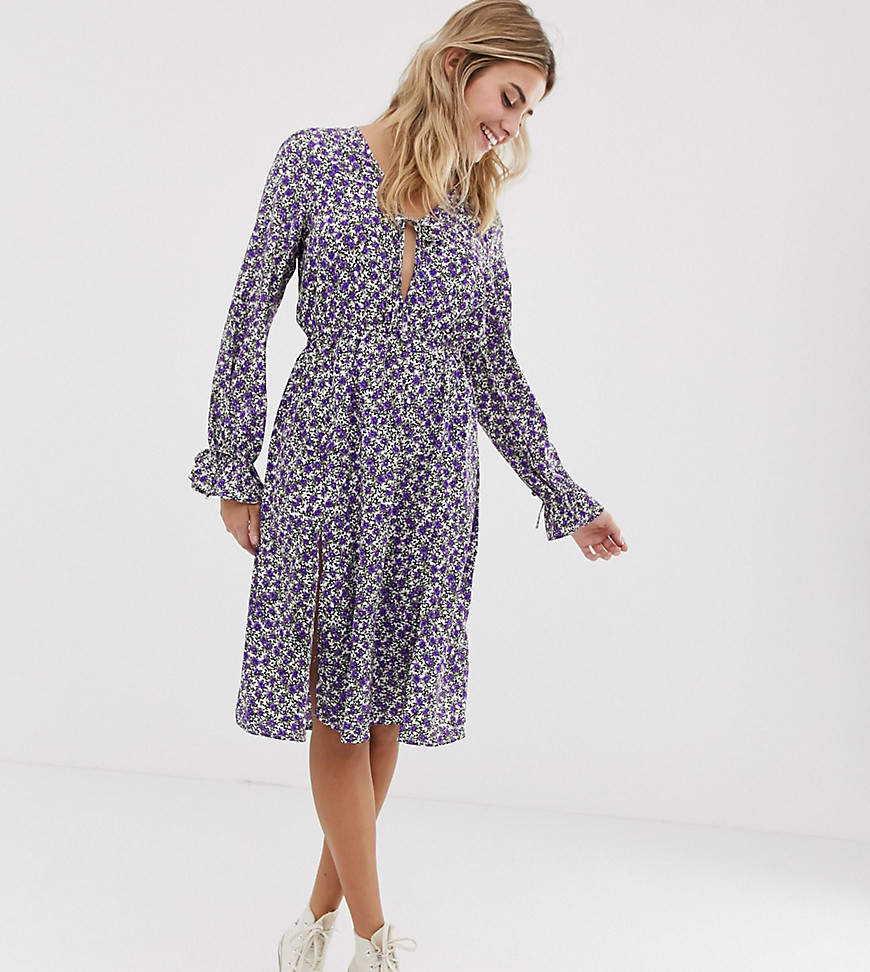 Wednesday's Girl midi tea dress with tie front in vintage floral