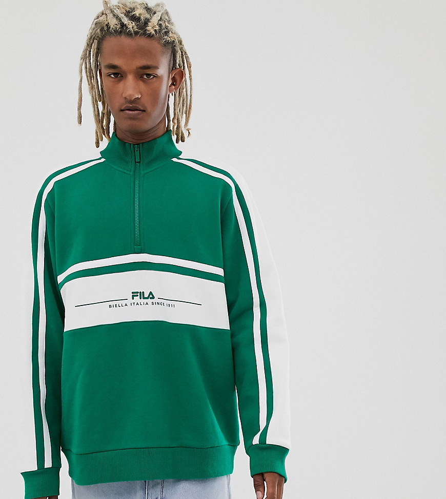 Fila Shord Half Zip Embroidered Sweat In Green Exclusive At Asos