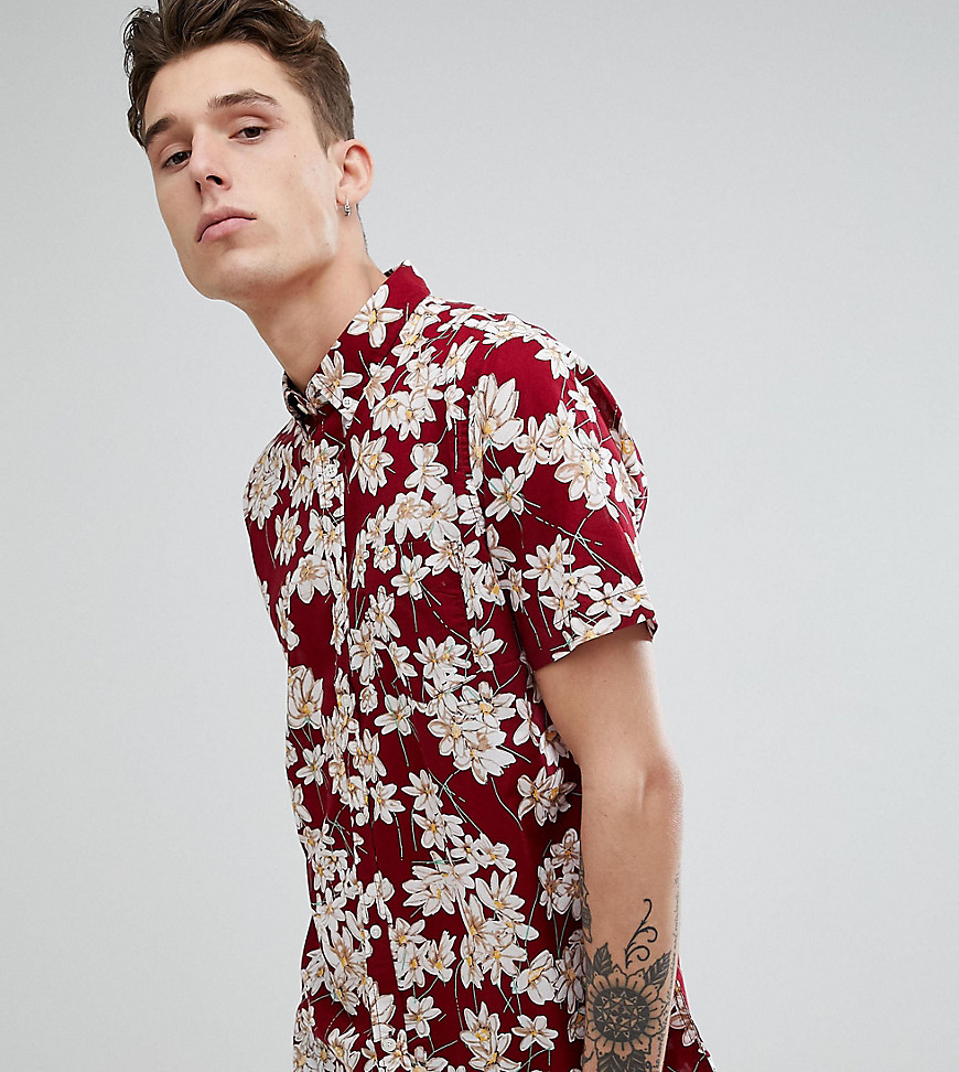 Jacamo Short Sleeve Shirt In Floral Print - Red